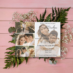 Invitation Élégant Mariage Horizontal Multi Photo Script