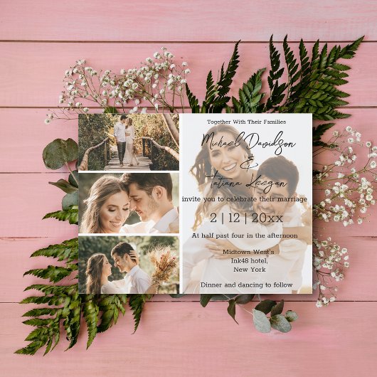 Invitation Élégant Mariage Horizontal Multi Photo Script