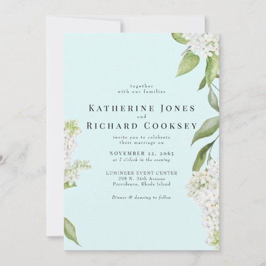 Invitation Élégant mariage Hydrangea Blanc Seafoam III (Devant)