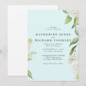 Invitation Élégant mariage Hydrangea Blanc Seafoam III (Devant / Derrière)