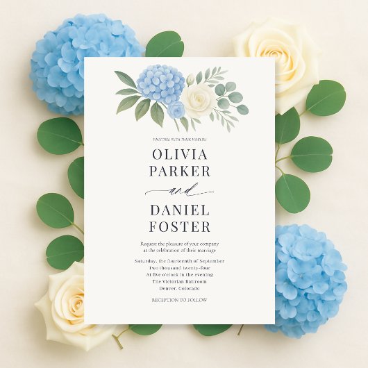 Invitation Élégant Mariage Hydrangea Botanique Eucalyptus