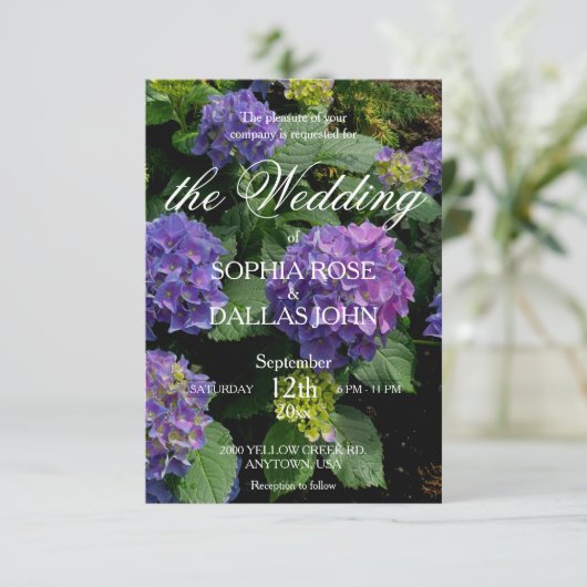 Invitation Élégant Mariage hydrangea rose violet modèle (Debout devant)