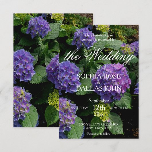 Invitation Élégant Mariage hydrangea rose violet modèle (Devant / Derrière)
