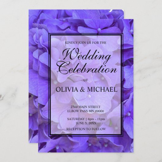 Invitation Élégant Mariage hydrangée fleurie violette (Devant / Derrière)