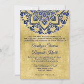 Invitation Élégant Mariage indien Mandala en or bleu (Devant)