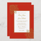 Invitation Élégant mariage indien Mandala rouge & or (Devant / Derrière)