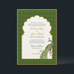 Invitation Élégant mariage indien Peacock Vert foncé<br><div class="desc">Elégant paon aquarelle dans une arche dorée avec un or et riche arrière - plan paisley vert foncé faire-part de mariage. Parfait pour les mariages indiens.</div>