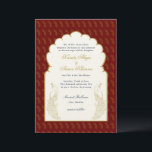 Invitation Élégant mariage indien Red & Gold Peacock<br><div class="desc">Élégante paire de paon rouge et or avec une arche dorée et paisley arrière - plan faire-part de mariage. Parfait pour les mariages indiens traditionnels.</div>