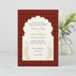 Invitation Élégant mariage indien Red & Gold Peacock<br><div class="desc">Élégante paire de paon rouge et or avec une arche dorée et paisley arrière - plan faire-part de mariage. Parfait pour les mariages indiens traditionnels.</div>