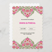Invitation Elégant Mariage indien vert et rose (Devant / Derrière)