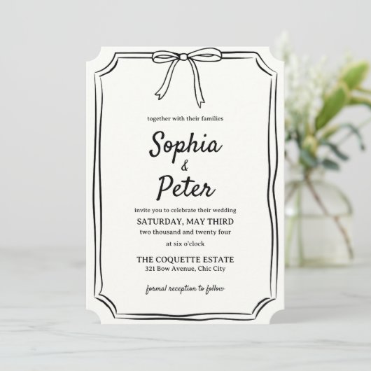 Invitation Élégant Mariage intemporel Coquette à main (Debout devant)