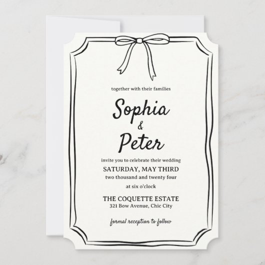 Invitation Élégant Mariage intemporel Coquette à main (Devant)