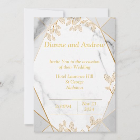 Invitation Elégant mariage Invitation, marbre, or (Devant)