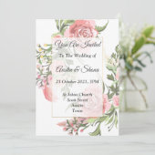 Invitation Elégant mariage Invitation, rose, floral, vinage (Debout devant)