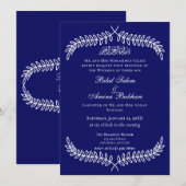 Invitation Elégant Mariage islamique à feuille bleue et blanc (Devant / Derrière)