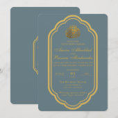 Invitation Élégant Mariage islamique d'ardoise bleu et or (Devant / Derrière)