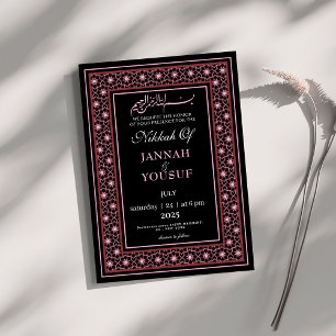 Invitation Élégant mariage islamique Nikkah noir et rose