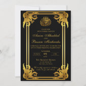 Invitation Élégant Mariage islamique noir et or (Devant)