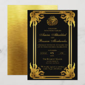 Invitation Élégant Mariage islamique noir et or (Devant / Derrière)
