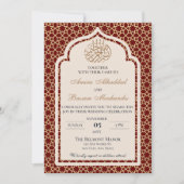 Invitation Élégant Mariage islamique rouge et or (Devant)