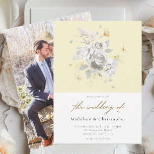 Invitation Élégant Mariage jaune blanc floral