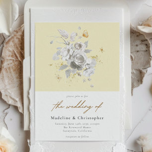 Invitation Élégant Mariage jaune blanc floral