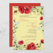 Invitation Élégant Mariage jaune couleur rouge (Devant / Derrière)