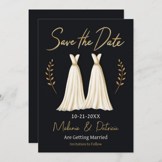 Invitation Élégant mariage lesbien tiré à la main Enregistrer (Devant / Derrière)