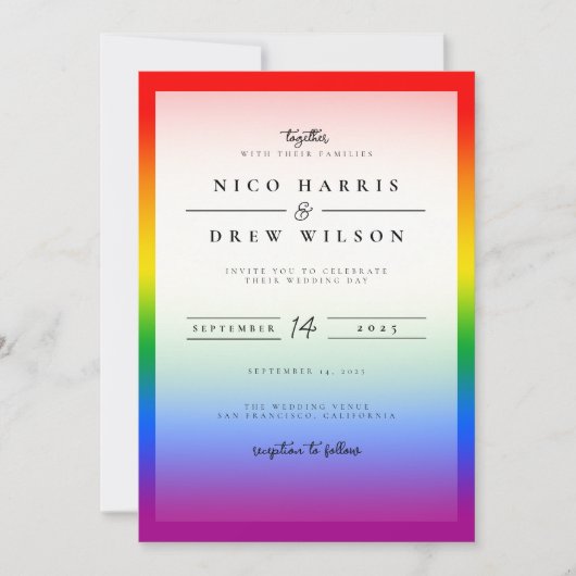 Invitation Élégant Mariage LGBTQ+ Pride (Devant)