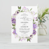 Invitation Élégant Mariage Lilac Purple Fleurs (Debout devant)