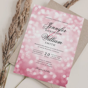 Invitation Elégant Mariage Lumières Vintage Rose rose QR RSVP