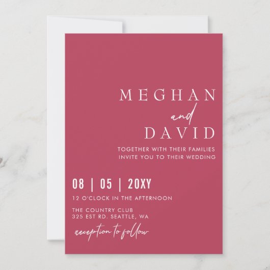 Invitation Élégant Mariage magenta simple manuscrit (Devant)