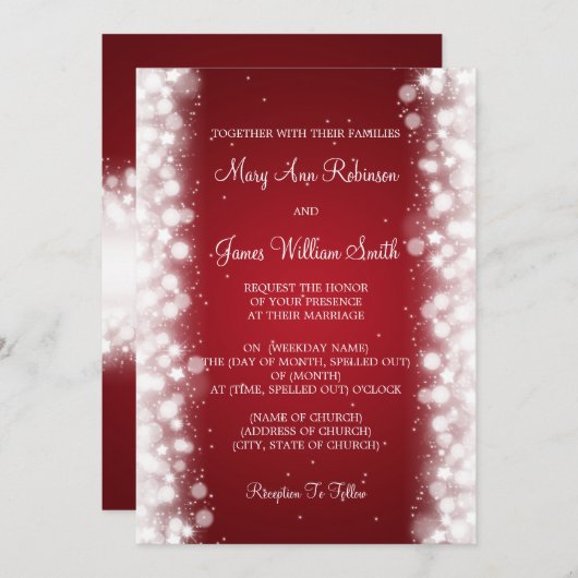 Invitation Élégant Mariage Magique Parkle Rouge (Devant / Derrière)
