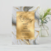 Invitation Elégant Mariage marbré Faux Gold, Grey et Blanc (Debout devant)