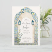 Invitation Elégant Mariage marocain bleu et carrelage jaune (Debout devant)