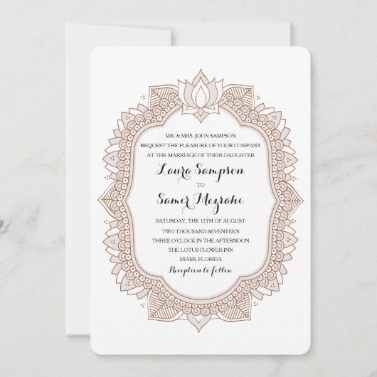 Invitation Élégant Mariage Mehndi (Devant)