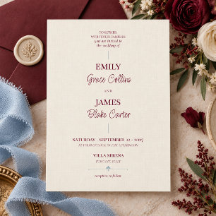Invitation Élégant mariage Merlot Bourgogne bleu poudre