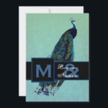 Invitation Élégant Mariage métallurgique de Peacock Bleu<br><div class="desc">Ce design avec son paon bleu, son arrière - plan damassé bleu aqua et son ruban de mariée et de mariée fait un choix élégant pour vos invitations de mariage. Tout le texte est personnalisable. Ajoutez vos noms et vos détails mariages ! Cette invitation est actuellement présentée sur un papier...</div>