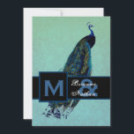 Invitation Élégant Mariage métallurgique de Peacock Bleu<br><div class="desc">Ce design avec son paon bleu, son arrière - plan damassé bleu aqua et son ruban de mariée et de mariée fait un choix élégant pour vos invitations de mariage. Tout le texte est personnalisable. Ajoutez vos noms et vos détails mariages ! Cette invitation est actuellement présentée sur un papier...</div>