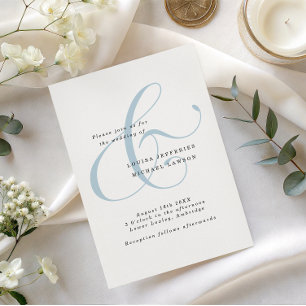 Invitation Élégant mariage minimaliste bleu poussiéreux avec