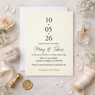 Invitation Élégant Mariage Minimaliste Crème Blanc
