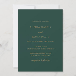 Invitation Élégant Mariage minimaliste Emerald Green Gold