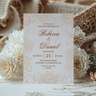 Invitation Élégant Mariage Minimaliste Floral Art en Beige