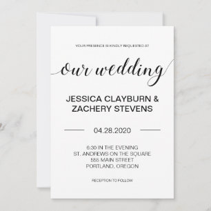 Invitation Élégant Mariage minimaliste noir et blanc