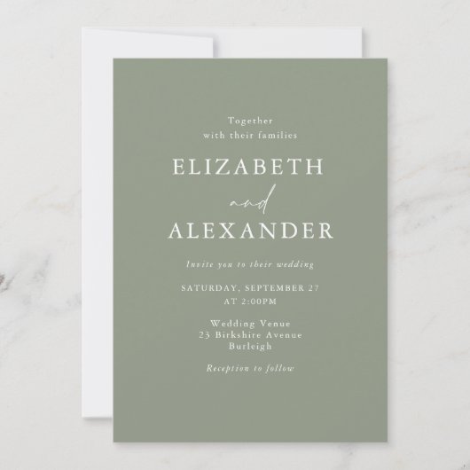 Invitation Élégant Mariage minimaliste Sage Green (Devant)