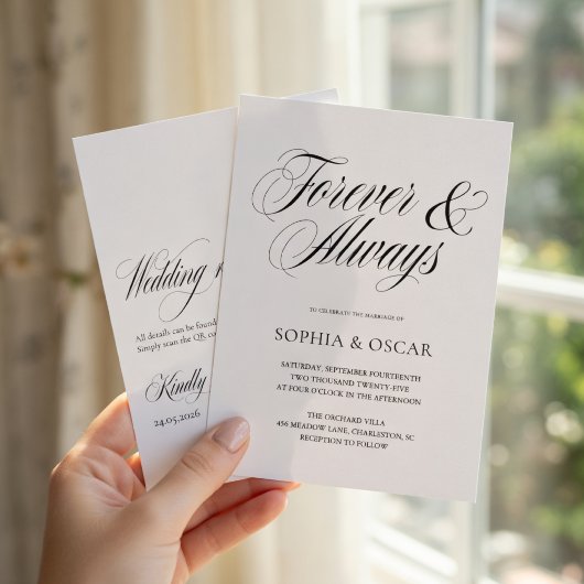 Invitation Élégant Mariage Minimaliste Script Forever & Alway
