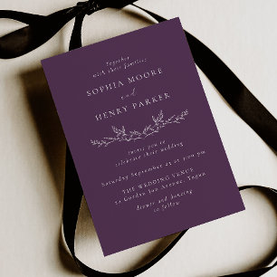 Invitation Élégant Mariage Moderne Art Linéaire Violet