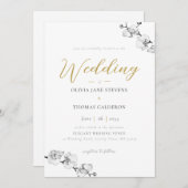 Invitation Élégant Mariage moderne Black White Gold Orchidée (Devant / Derrière)