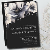 Invitation Élégant Mariage moderne blanc noir floral