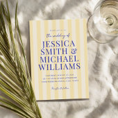 Invitation Élégant Mariage moderne bleu jaune rayé